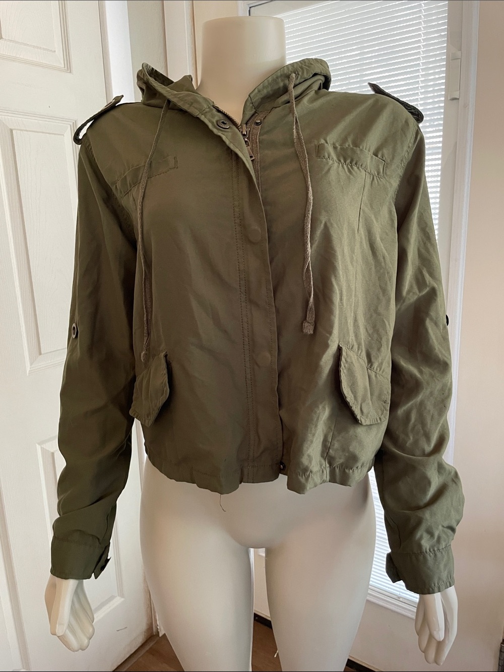 Forever 21 Olive Green Hooded Utility Jacket - Women